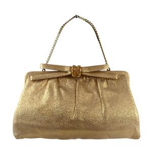 VINTAGE After Five GOLD BROCADE FRAME CHAIN HANDLE SATCHEL HANDBAG CLUTCH PURSE